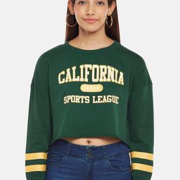 People Women Green Printed Sweatshirt-picture-3