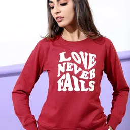 Tokyo Talkies Women Maroon Printed Sweatshirt-image-93