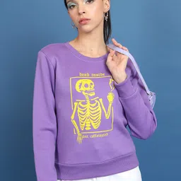 Tokyo Talkies Purple Trippy Cartoon Printed Pullover Sweatshirt-image-4