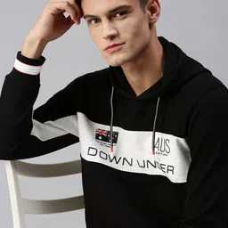 SHOWOFF Men Black Colourblocked Hooded Cotton Sweatshirt-image-86