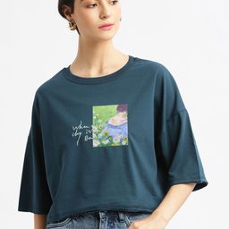 SHOWOFF Women Printed Drop-Shoulder Sleeves Pockets Boxy T-shirt-image-41