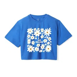 Wear Your Mind Girls Floral Printed Boxy Crop Pure Cotton T-shirt-picture-19