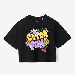 YK Girls Round Neck Short Sleeves Typographic Printed Pure Cotton  Boxy T-shirt-image-29