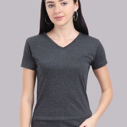 Fleximaa Women Charcoal V-Neck T-shirt-image-26