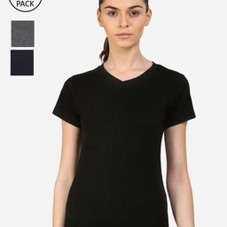 appulse Women Set Of 3 Solid Slim Fit Cotton Running T-shirt-image-100