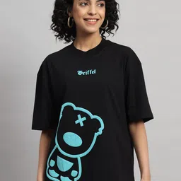 GRIFFEL Printed Round Neck Drop-Shoulder Sleeves Cotton Oversized T-shirt-image-80