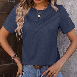 StyleCast Navy Blue Round Neck Short Sleeves Regular T-shirt-image-13