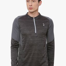 Campus Sutra Charcoal Relaxed Fit Colourblocked Sports T-shirt-image-6