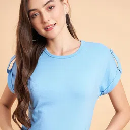 MINT STREET Women Blue Cut Outs T-shirt-image-17