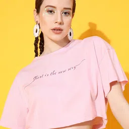 STREET 9 Women Pink Solid Crop Tshirt-image-62