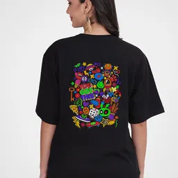 Mad Over Print Women Printed Drop-Shoulder Sleeves Oversize Cotton T-shirt-image-95