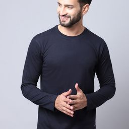 Cantabil Men Navy Blue Cotton Solid T-shirt-picture-1