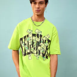 MASCLN SASSAFRAS Unisex Green Typography Printed Cotton Oversize T-Shirt-image-74