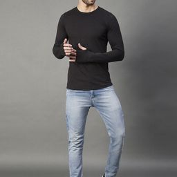 Rigo Men Black Cotton Thumbhole Casual T-shirt-image-102