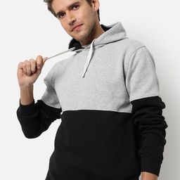 Campus Sutra Men Black & Grey Colourblocked Hooded Sweatshirt-image-27