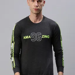 ONN Men Charcoal Black Typography Printed Sweatshirt-image-62