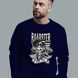 The Roadster Lifestyle Co. Navy Blue Graphic Printed Pure Cotton Pullover Sweatshirt-image-90