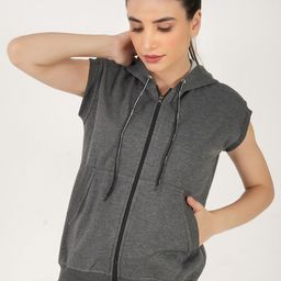 TEEMOODS Women Charcoal Hooded Sweatshirt-image-98