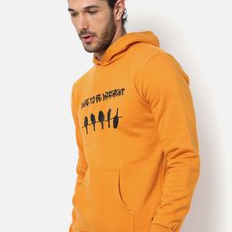 Campus Sutra Men Mustard Printed Hooded Cotton Sweatshirt-image-70