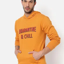 Campus Sutra Men Mustard Yellow Printed Regular Fit Sweatshirt With Hoodie For Winter Wear-image-8