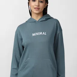 FOREVER 21 Women Green Solid Cotton Hooded Sweatshirt-image-22