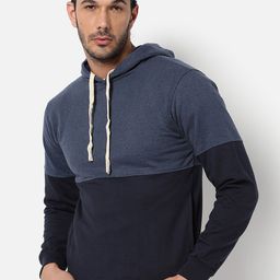 Campus Sutra Men Blue Colourblocked Hooded Cotton Sweatshirt-image-134