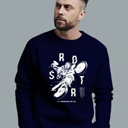 The Roadster Lifestyle Co. Navy Blue Graphic Printed Pure Cotton Pullover Sweatshirt-image-91