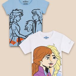 Kids Ville Girls Pack Of 2 White & Blue Frozen Printed Pure Cotton T-shirts-image-23