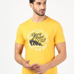 Wrangler Men Yellow & naples yellow Typography Printed Tropical T-shirt-image-65