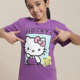 Kids Ville Girls Hello Kitty Printed Pure Cotton Relaxed Fit T shirt-image-18
