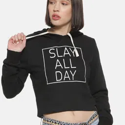 Campus Sutra Women Dark Mauve Typography Print Hooded Sweatshirt-image-14