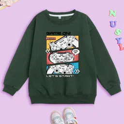 NUSYL Kids Graphic Printed Round Neck Fleece Oversized Sweatshirt-picture-17