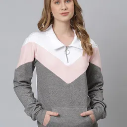 Campus Sutra Women White & Grey Colourblocked Sweatshirt-picture-26
