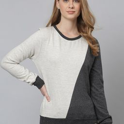 Campus Sutra Women Cream-Coloured and Grey Colourblocked Sweatshirt-picture-9