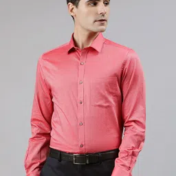 Turtle Men Red Slim Fit Textured Formal Shirt-image-24