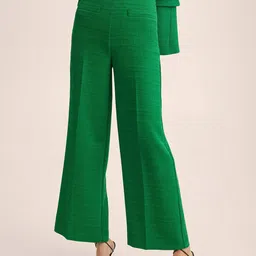 MANGO Women Green Tweed Straight Fit High-Rise Trousers-image-21