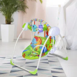 Bright Stars Foldable Musical Comfortable Swing With Animals Green Rocker-image-21