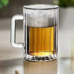 borotech Nordic Vault Double Wall Mug for Beer-Pack of 1, 340ml | Ribbed Borosilicate Glass with Double-Layered Insulation-picture-43