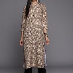 Varanga Women Beige & Olive Green Printed Rayon Straight Kurta-picture-30