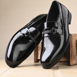 INVICTUS Men Textured Patent Leather Formal Horsebit Loafers-picture-31