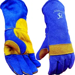 Heat Resistant Fire Resistant Welding Gloves| Ideal For Animal Handling| Oven| Grill| Fireplace| Stove| Pot Holder| Tig Welder| Stick Welder| Safety Against Cat| Dog| Reptile| Snakes| Fire proof (Blue) - 15 Inches LeatherSafety Gloves-image-40