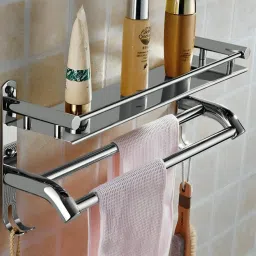 100% S.S. Anti Rust Multi-use Rack / Bathroom Stand, Wall Shelf With Huk Stainless Steel Wall Shelf-image-31