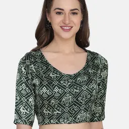 THE WEAVE TRAVELLER Green Non Padded Ready Made Saree Blouse-31