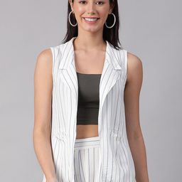 Oxolloxo Women Striped Sleeveless Cotton Shrug-23