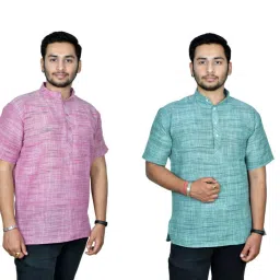 Pack of 2 Men Self Design Khadi Cotton Straight Kurta-16