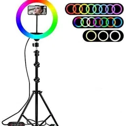 Speeqo 10" Selfie RGB Ring Light with Tripod Stand LED Dimmable with 21 Colours and Shutter for Live Stream for YouTube, Makeup, Photography, Video Shooting, Light for Reels, Vigo, Studio Lighting, TIK Tok Videos Ring Flash Ring Flash-picture-2