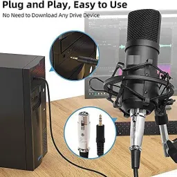 zhizuka BM800 Professional Condenser Microphone Kit: Adjustable Scissor Arm, Shock Mount, 3.5 mm Audio Jack Converter for Mobile & Computer. for Singing, Recording, YouTube, Podcasts, Gaming (Black)@ Microphone image 3