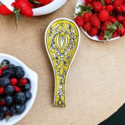 malaikah Yellow Mughal Print Large Spoon Rest Pack Of 2 Ceramic Table Spoon Set image 3