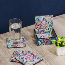 ambbi collections Artisanal Craftsmanship Multicolour MDF Paisley (Set of 6) Coasters-picture-13