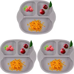 Pack of 3 Self-Feeding Baby Dish With Suction Cups,Toddler Plates,Microwave Safe- Silicone-image-82
